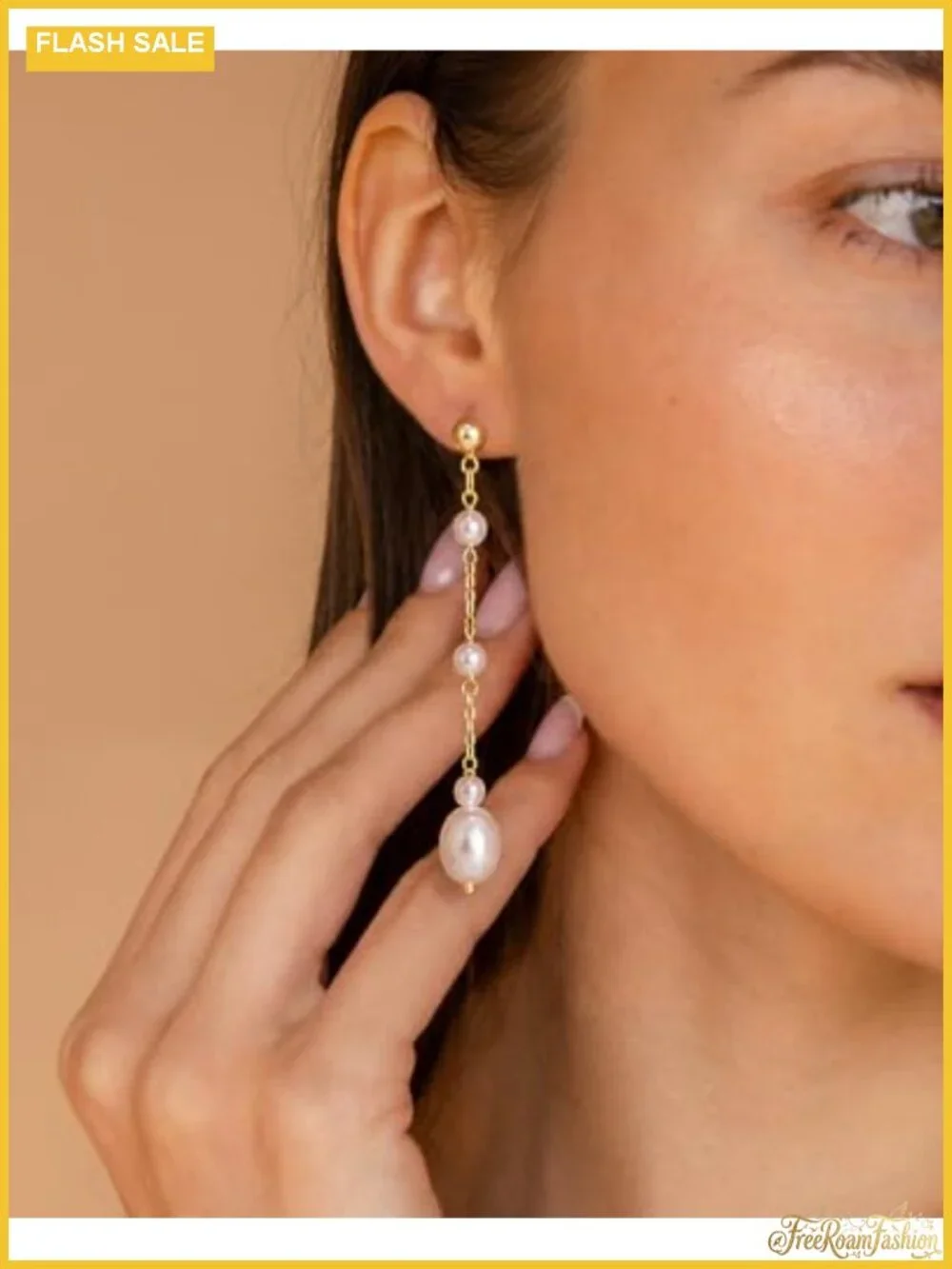 14K Gold Plated Pearl Drop Earrings Women Linear Dangle